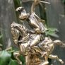Vintage Ornate gold / brass Mantle Clock with Jousting Knight on Horse. Portugal Quartz. Image 5