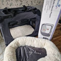 Dog Cat travel crate box and bed bundle