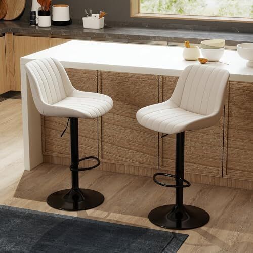 Bar Stools Set of 2, Adjustable PU Leather Bar Stool Beige