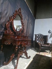 Rococo revival mahogany console table with  mirror