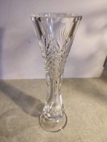 Rare find Vintage Bohemia Crystal cut vase on foot. Beautiful and bright cut crystal vase.