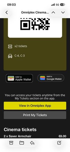 2 x cinema tickets The Odyssey