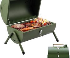 Camping Portable BBQ Barbecue Grill Outdoor Compact Smoker Portable Oil Drum Barbecue,Ideal for Camping, Festivals & Picnics, Tabletop Grill Green