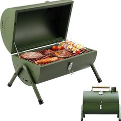 Camping Portable BBQ Barbecue Grill Outdoor Compact Smoker Portable Oil Drum Barbecue,Ideal for Camping, Festivals & Picnics, Tabletop Grill Green
