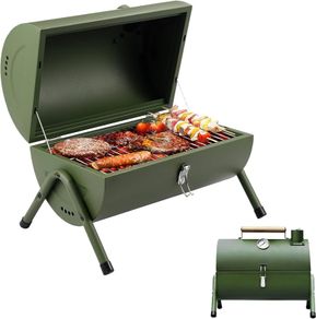 Camping Portable BBQ Barbecue Grill Outdoor Compact Smoker Portable Oil Drum Barbecue,Ideal for Camping, Festivals & Picnics, Tabletop Grill Green