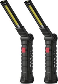 LED Torch Rechargeable Work Light, Emergency Inspection Lamp 360 Rotate Mechanic Light with Magnetic Base Hook (2 Pack, Black)