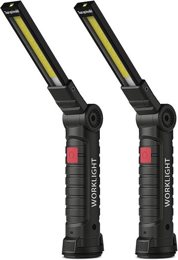 LED Torch Rechargeable Work Light, Emergency Inspection Lamp 360 Rotate Mechanic Light with Magnetic Base Hook (2 Pack, Black)
