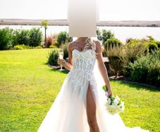 Riki Dalal Jupiter Wedding Dress Size 8 Corset A-Line Slit + Veil