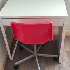 IKEA Desk & Red Swivel Chair Set Good Used Condition