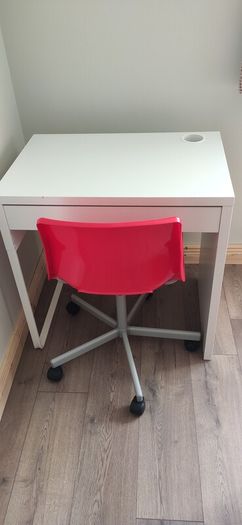IKEA Desk & Red Swivel Chair Set Good Used Condition