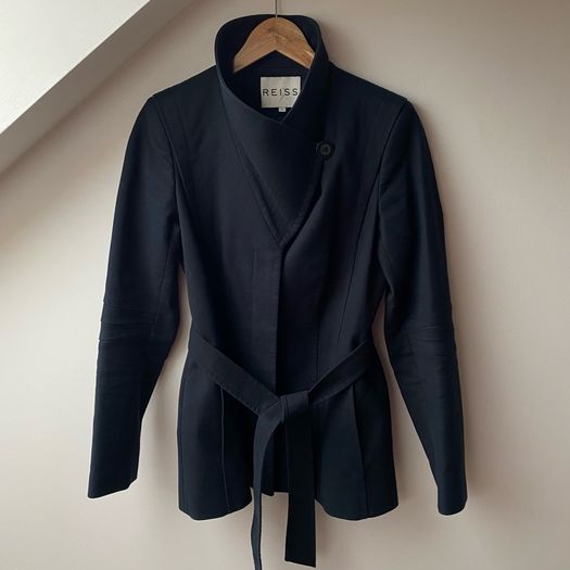 Reiss Black Funnel Neck Coat