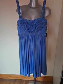 BNWT Adrianna Papell boutique blue embroidered style 041829470 knee length dress size UK6 EU34 Postage included
