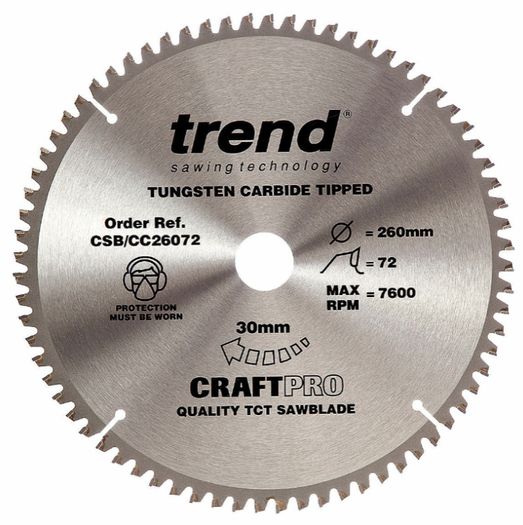 Trend CSB/CC26072 CraftPro Saw Blade Crosscut 260mm x 30mm x 72T
