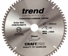 Trend CSB/CC26072 CraftPro Saw Blade Crosscut 260mm x 30mm x 72T