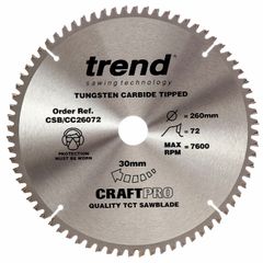 Trend CSB/CC26072 CraftPro Saw Blade Crosscut 260mm x 30mm x 72T