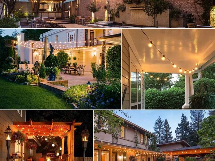 53.2FT Festoon Lights Outdoor, IP44 Garden Lights Mains Powered with 30+2 Plastic Bulbs(2 Spare)