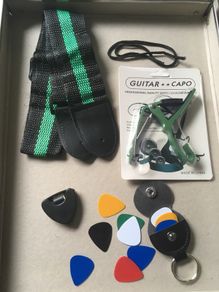 Guitar Strap + Guitar Capo + 10 Picks + Pick Holder + Pick Keyring
