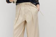 M&amp;S Pure Cotton Pleat Front Barrel Leg Chinos Size UK 14 Short