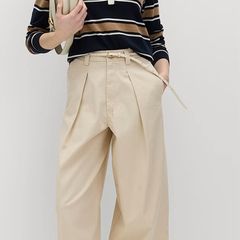 M&S Pure Cotton Pleat Front Barrel Leg Chinos Size UK 14 Short