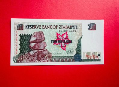 Zimbabwe  10 Dollars  1997  Verified Under Uv Light.  ( Uncirculated )