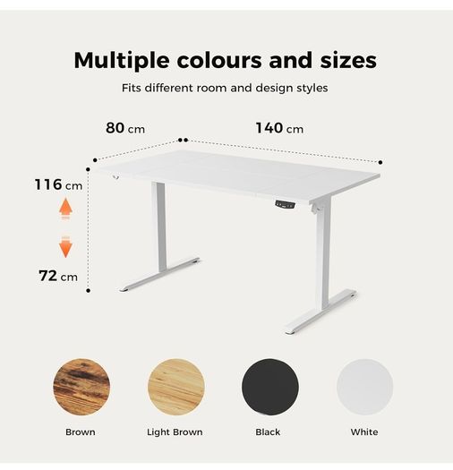 Height-Adjustable Electric Desk, 140x80 cm Sit-Stand Office Desk, Computer Desk