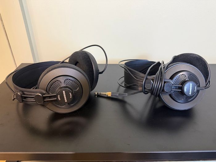 Two pairs of Samson SR850 studio headphones
