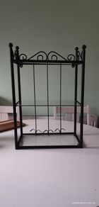 Metal mini shelving unit with glass shelves