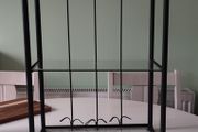Metal mini shelving unit with glass shelves