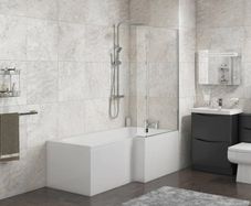 brand new P shaped bath and shower