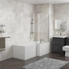 brand new P shaped bath and shower