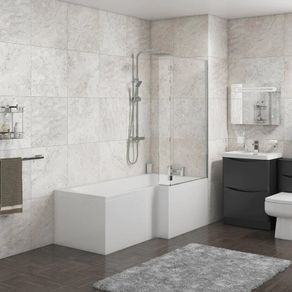 brand new P shaped bath and shower