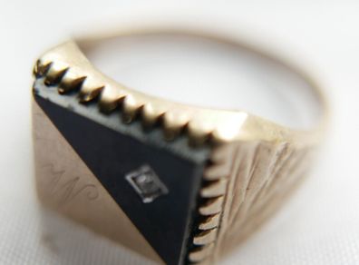 Mens Ring Signet Genuine Solid 9Ct Yellow Gold Onyx 3,3g size S1/2