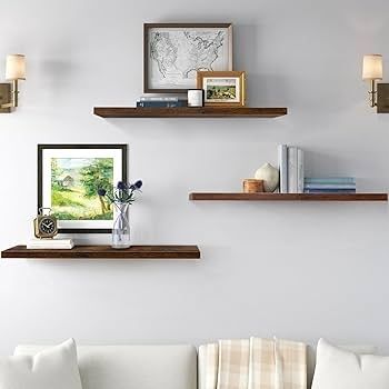 3PCS Floating Shelves Dark Walnut, 40cm Shelves for wall,Shelves Screw Mounted, Display Wall Decor Display Shelves Storage for Living Room,Bedroom,Kitchen