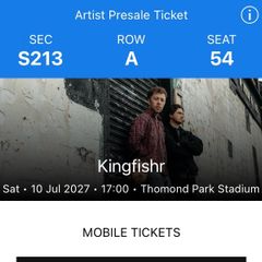 2 X seated tickets for Kingfishr at Thomond Park