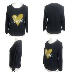 Thought Dark Grey Organic Cotton  & Wool Blend Yellow Love Heart Jumper Uk 10 Including Postage
