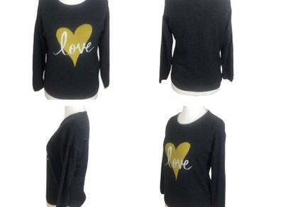 Thought Dark Grey Organic Cotton  & Wool Blend Yellow Love Heart Jumper Uk 10 Including Postage