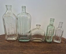 Beautiful Collection of 5 Antique & Vintage Glass Bottles c. 1890s 1930s
