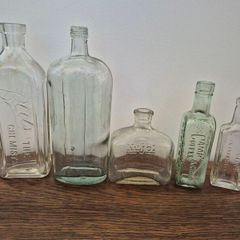 Beautiful Collection of 5 Antique & Vintage Glass Bottles c. 1890s 1930s