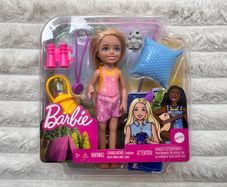 Mattel Barbie Chelsea Doll Blonde Camping Playset with Owl Sleeping Bag Damaged Box Please see photos