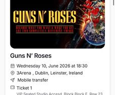 4 VIP Tickets to Guns n Roses with access to The Studio bar/restaurant