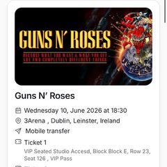 4 VIP Tickets to Guns n Roses with access to The Studio bar/restaurant