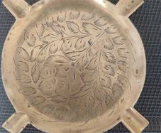 Vintage Hand-Engraved Brass Ashtray - Beautiful Floral Detail