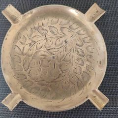 Vintage Hand-Engraved Brass Ashtray - Beautiful Floral Detail