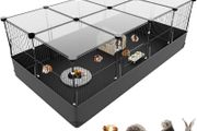Rabbit Run, Hamster Playpen with Waterproof Bottom Liner, Small Animal Cage for Guinea Pig, Turtle, Hedgehog,Kitten Gerbil, Pet Fence for Indoor and Outdoor (Black with Cover)