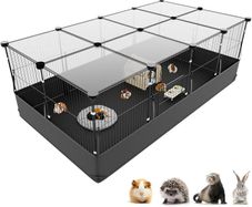 Rabbit Run, Hamster Playpen with Waterproof Bottom Liner, Small Animal Cage for Guinea Pig, Turtle, Hedgehog,Kitten Gerbil, Pet Fence for Indoor and Outdoor (Black with Cover)