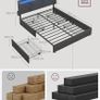 Double Bed Frame LED Metal Bed, 4 Drawers, Charging Station, Adjustable Padded Headboard, Slate Grey Image 2