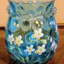 Pair Of Fenton Style  Blue  Glass  Ruffled  Vase With Hand Painted Floral Design Image 2