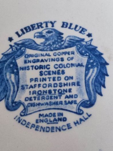 Liberty Blue Plate Independence Hall Staffordshire Ironstone Blue White Historic