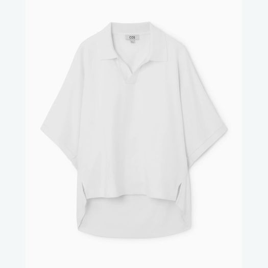 COS Milano-Knit Open Collar Polo Shirt White Size M Fits up to XL Perfect Condition