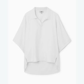 COS Milano-Knit Open Collar Polo Shirt White Size M Fits up to XL Perfect Condition